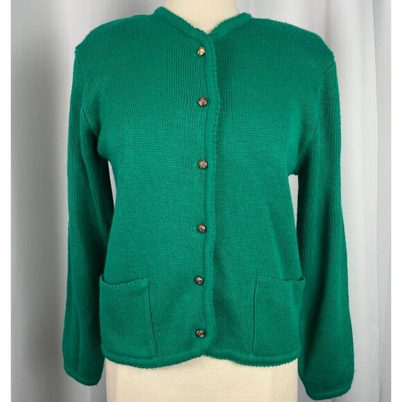 Vintage Cardigan Sweater Womens Size Small Kelly Green Button Knit Minimal 80s - Picture 13 of 13